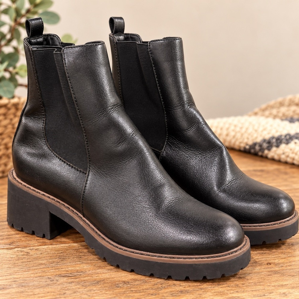 Lane Bryant Black Chelsea Boots Lug Sole Block Heel Wide Width 10W